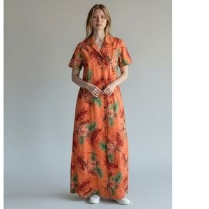 Bungalow Brand Woman Maxi Dress Size 6 Peach Tropical Floral Button Front NWT